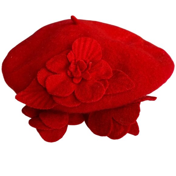 NWT Betmar New York Flower Beret Women One Size Red Winter Charm Cozy Everyday - Picture 3 of 6